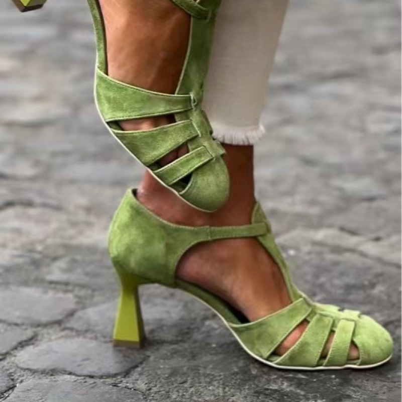 Summer Clothing Petite - Kadın Yeşil Süet Kitten Topuklu T-Askılı