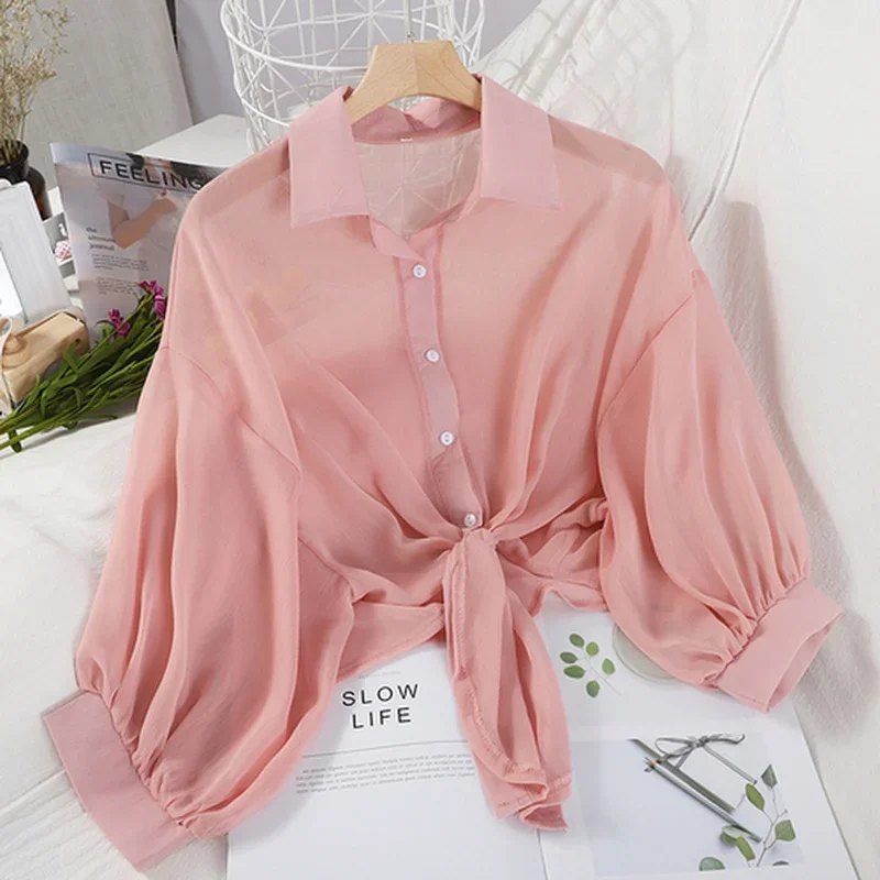 Tie Front Shirt - Rahat Gevşek Hollow Beyaz Elbise Zarif