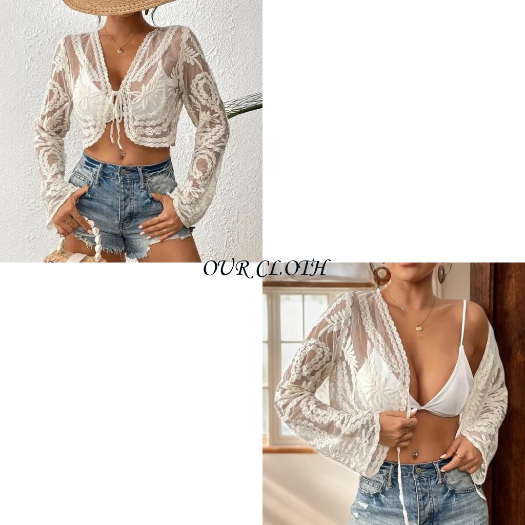 Tie Front Shirt - Kadın örtbası ön kravat plajı örtbas