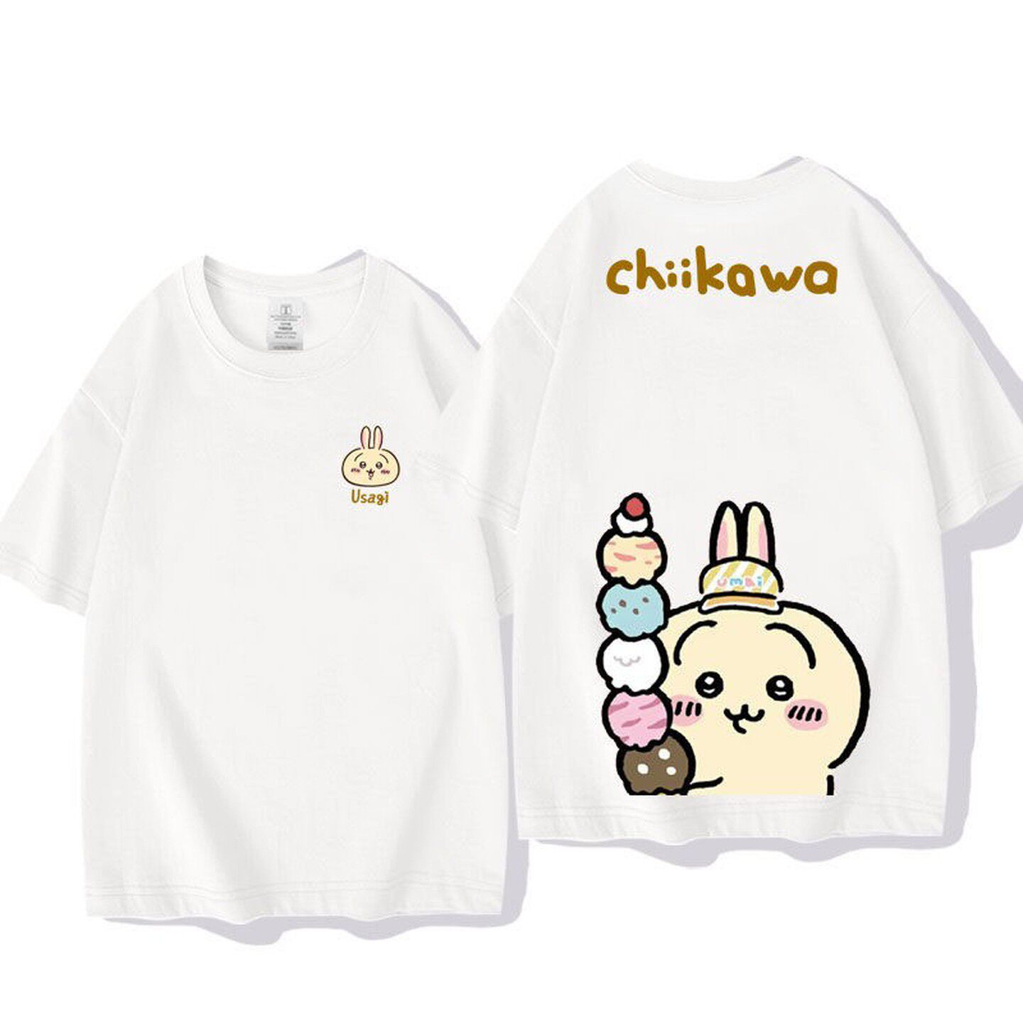 Tie Front Shirt - Chiikawa Usagi Dondurma Çift Taraflı Tişört