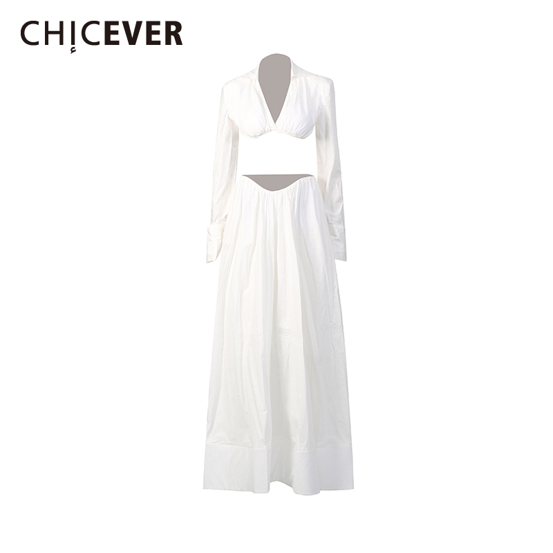 Summer Clothing Cheap - CHICEVER Beyaz Eklenmiş Kıvrımlar İki Parçalı