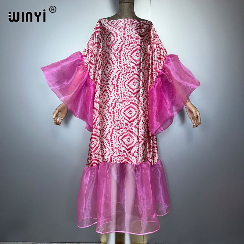 Summer Clothing Holiday - WINYI yazlık baskılı kabarık kollu abiye