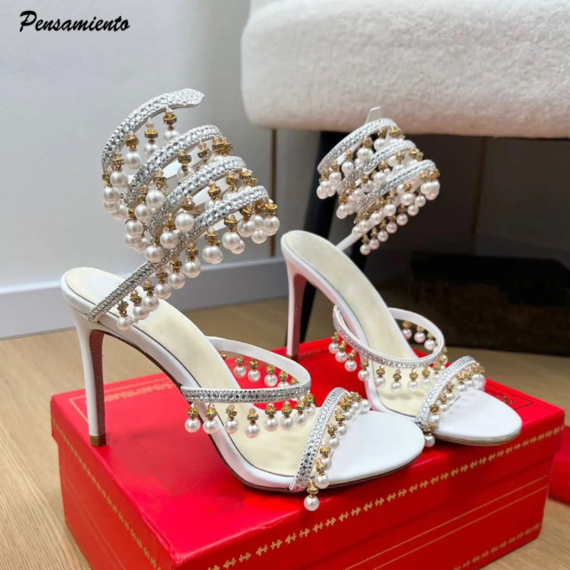 Summer Clothing Petite - Lüks Rhinestones İnciler Püsküller Kadın Gladyatör