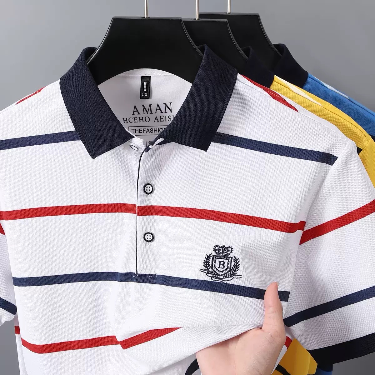 Summer Clothing Mens - Moda çizgili kısa kollu erkek polo