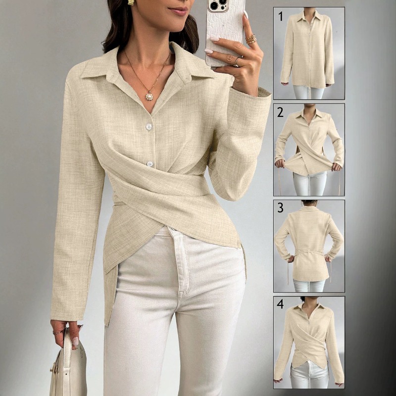 Tie Front Shirt - Yaka Bağcıklı ve Vücuda Oturan Kesimli