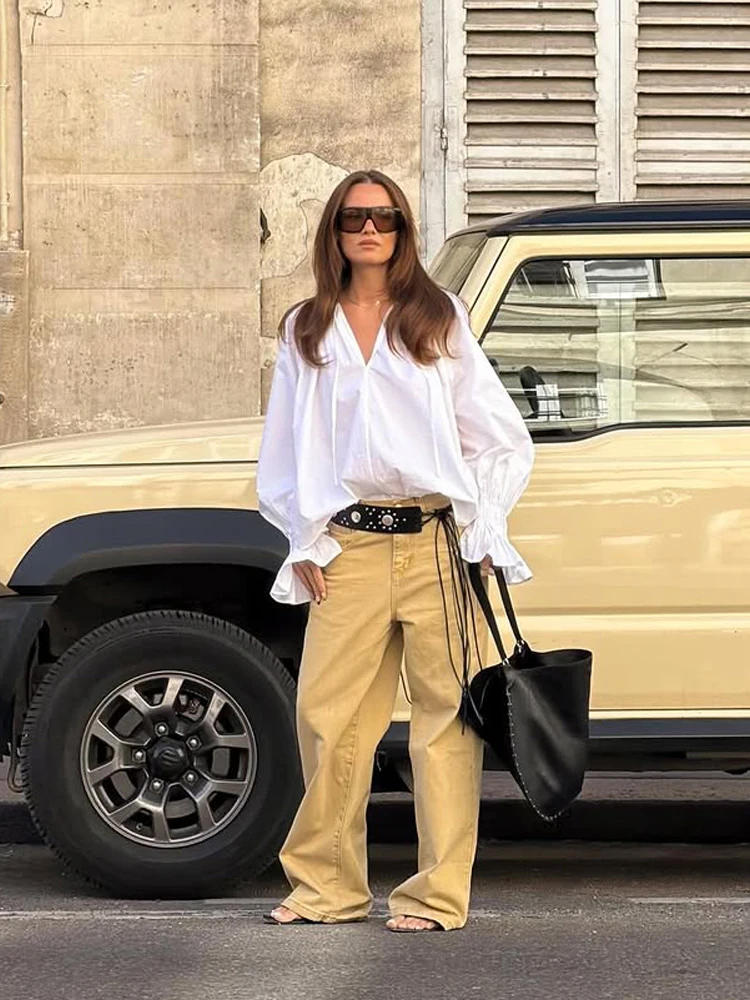 Kadın Beyaz V Yaka Bağcıklı Ön - Tie Front Shirt incelemesi ve fiyatı